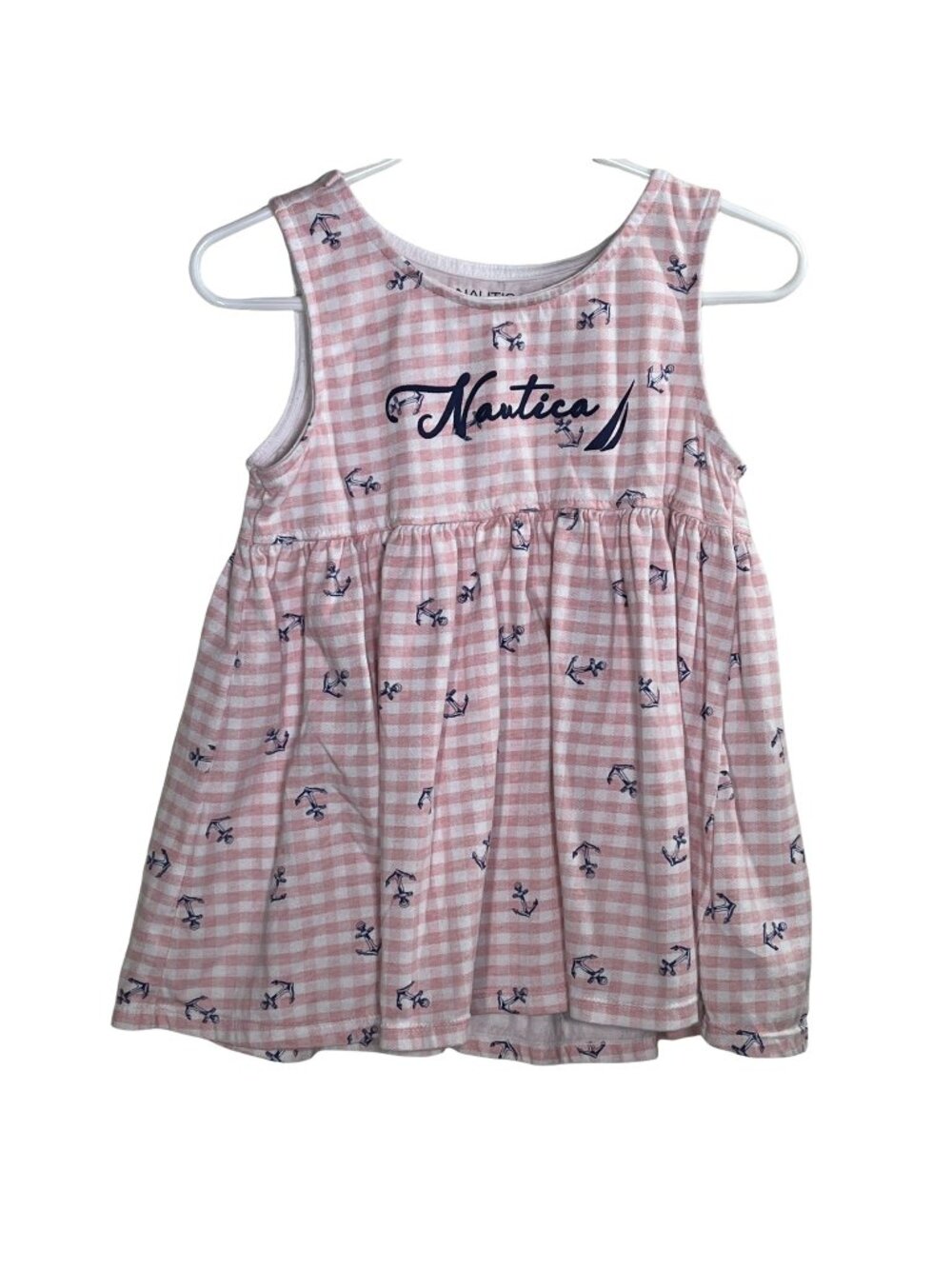 Nautica Girls Size 6 Gingham Anchor Dress Pink Blue Sleeveless